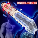 Vibrating penis sleeve, reusable penis extender with clitoral stimulator, soft granular penis extender, penis sleeve lengthening extender, sex toys for men and women
