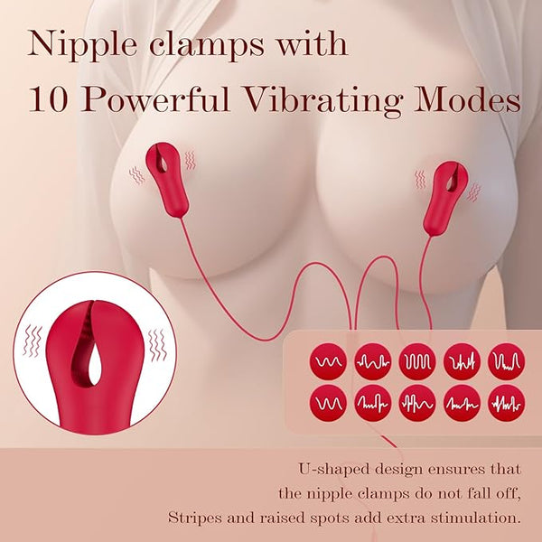 Nipple Clamps Vibrating Panties - Wireless Remote Control Personal Massager with 10 Vibration Modes