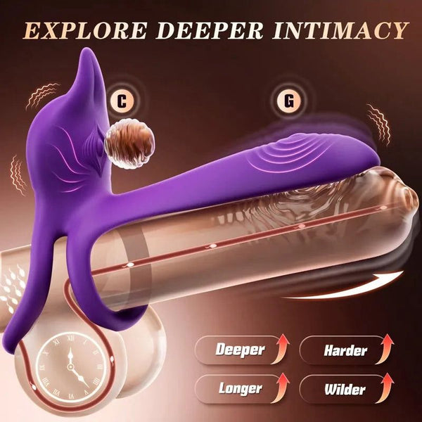 Vibrating Cock Ring Couples Sex Toys - MOOLIGIRL Dual Penis Ring Vibrator with Fox-Shaped Clitoral Stimulator & 4.6in G Spot Vibrator, 10 Vibration Adult Toys for Men Women, Female Sex S&M Floggers