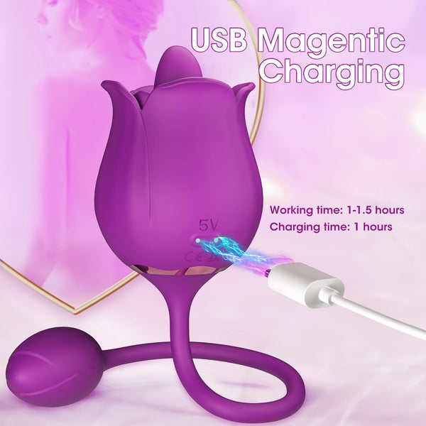 2 in 1 Nipple Sucker Oral Sex  Toy Rose Vibrator for Women